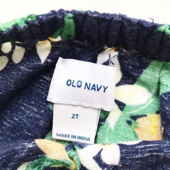 Old Navy blue floral linen tiered dress EUC 2T - Picture 3 of 4